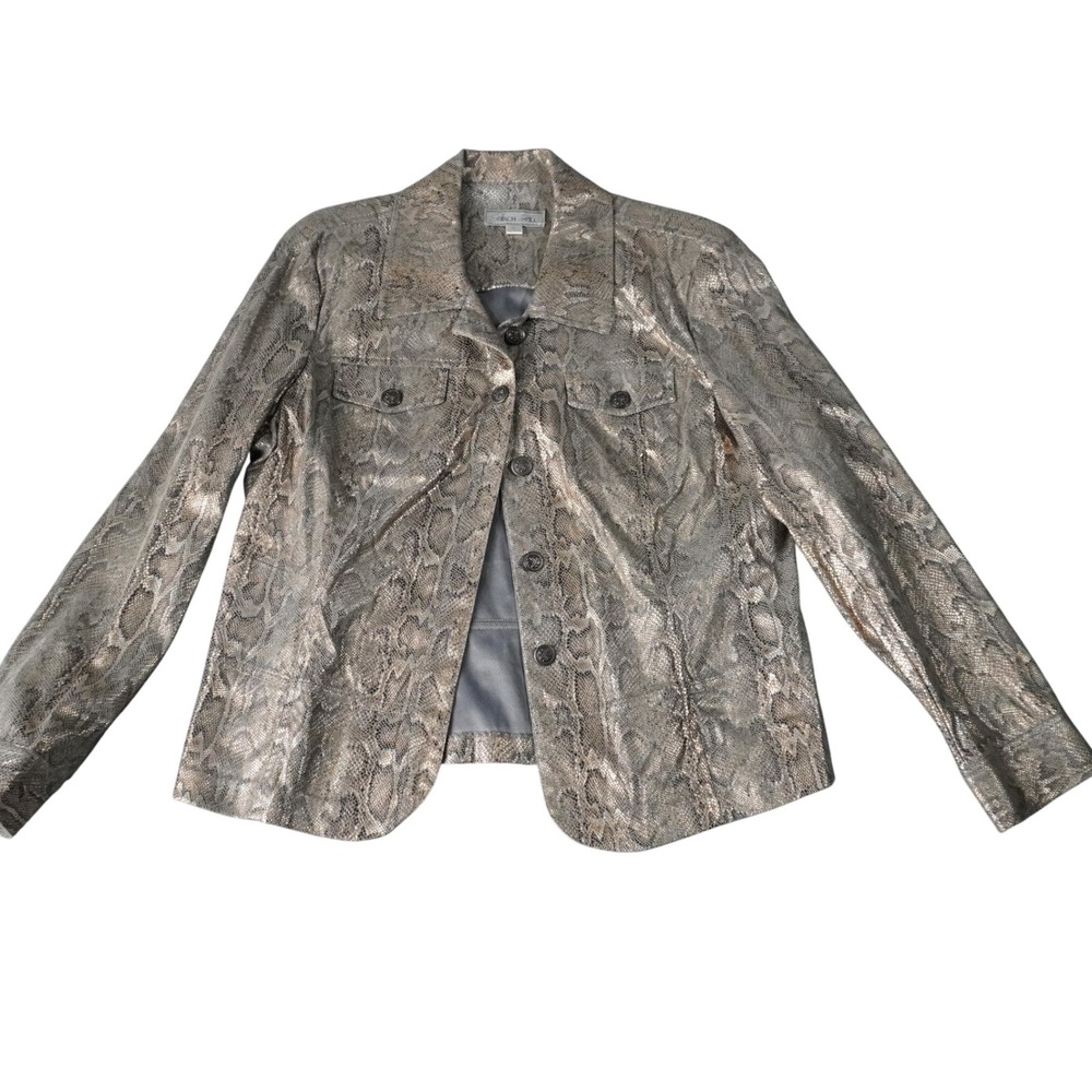 Birch Hill Women's Silver Snakeskin‎ Print Button Front Blazer Jacket - L